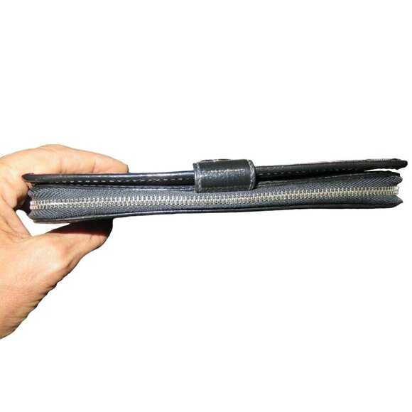 COACH Poppy Madras Tartan Plaid Signature C Canvas  Wallet Black Pink Blue - Picture 5 of 11